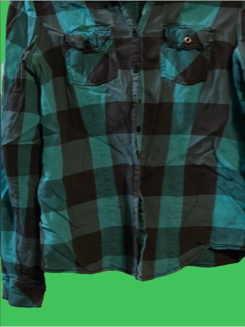 4/$67 Deal! Garage Teal and Black Plaid Shirt